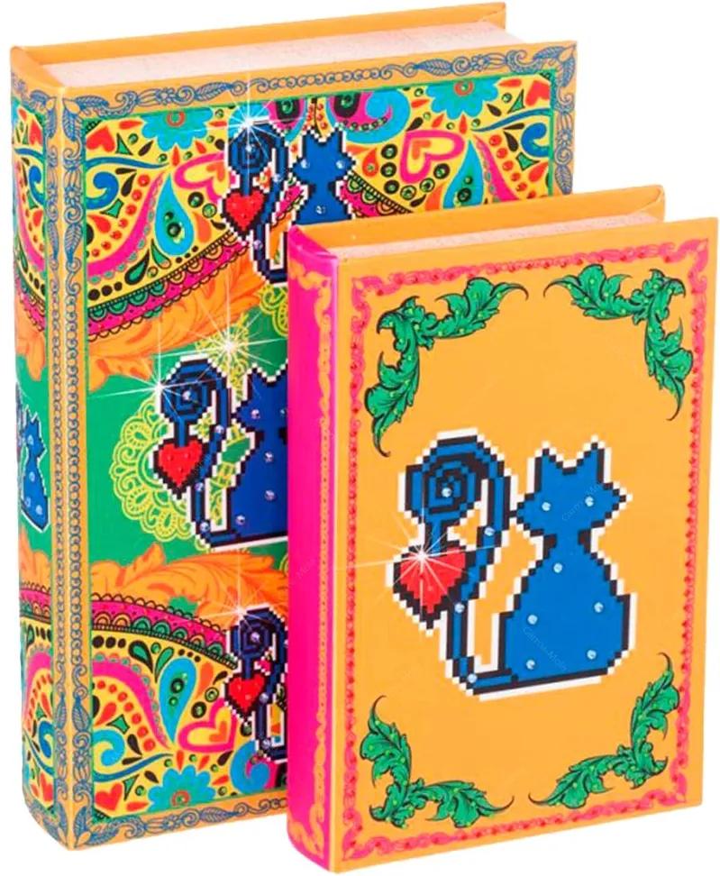 Conjunto Book Box Amor de Pixel Gato Amarelo 2 Peças Madeira/Tecido