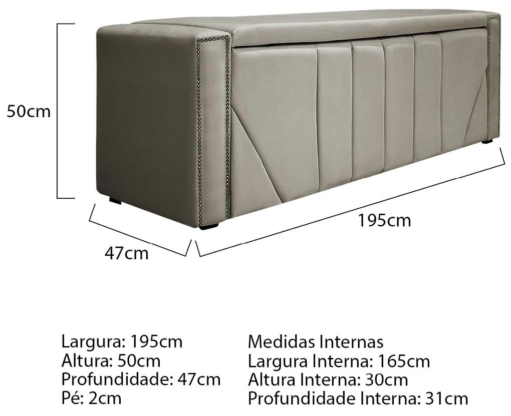 Calçadeira Baú King Minsk P02 195 cm para cama Box Linho - ADJ Decor