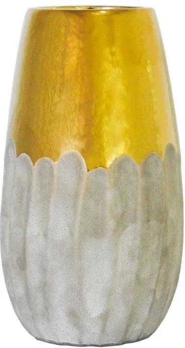 Vaso Rústico em Cerâmica com Detalhes em Dourado - 26x13cm