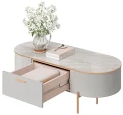 Mesa de Centro Para Sala Pés Metálicos Clover D04 Bali/Quartzo - Mpoze