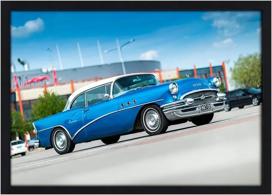 Quadro Decorativo Poster Com Moldura E Vidro Carro Clássico Buick Azul 33x24cm