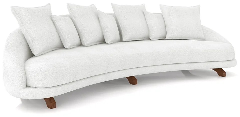 Sofá Living 3 Lugares 265cm Pés Madeira Morales com Almofadas Bouclê Off White G52 - Gran Belo