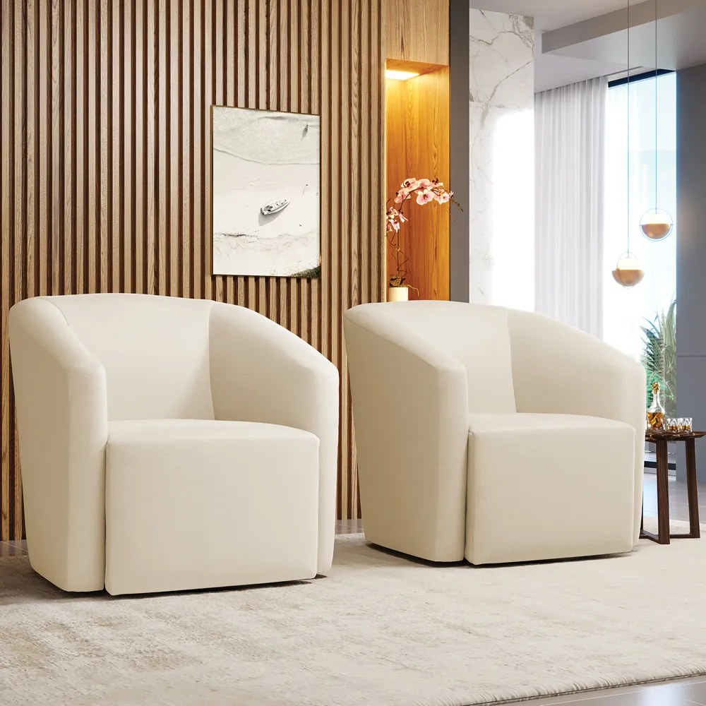Poltrona Decorativa Base Giratória Kit 2 Stella Max Sintético D03 - D'Rossi - Bege