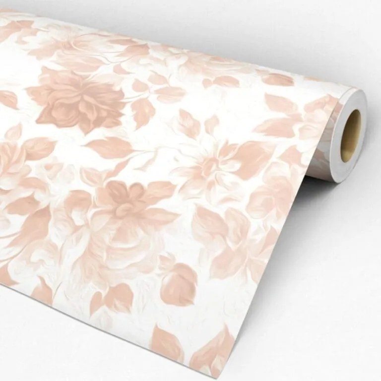 Papel de parede adesivo floral salmão