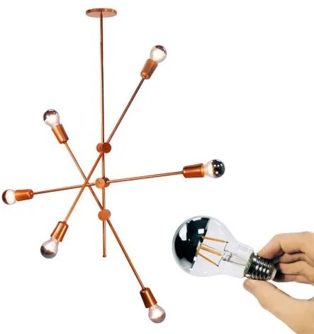 Kit Sputnik Spencer Cobre c/ 6 Lâmpadas Bulbo Espelhada