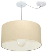 Lustre Pendente Cilíndrico Com Desvio Md-4233 Cúpula em Tecido 55x30cm Algodão Crú - Bivolt