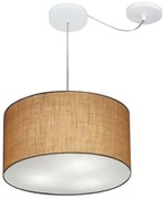 Lustre Pendente Cilíndrico Com Desvio De Centro Md-4256 Cúpula em Tecido 40x21cm Palha - Bivolt