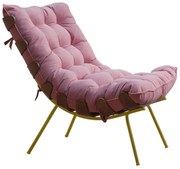 Poltrona Decorativa Sala de Estar Abel Base de Madeira Dourada Suede Rosa G41 - Gran Belo