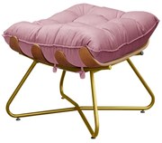 Puff Decorativo Sala de Estar Caim Base de Madeira Dourado Suede Rosa G41 - Gran Belo