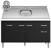 Balcão Gabinete Com Pia Inox 150cm 4 Portas e 1 Gaveta Gabriela Preto