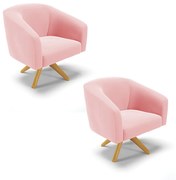 Poltrona Decorativa Giratória MA30 Kit 2 Stella Suede D03 - D'Rossi - Rosa Bebê
