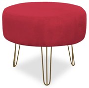 Puff Chloe Pés Hairpin Legs Dourado Suede Vermelho