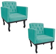 kit 02 Poltronas Classic Pés Luís XV Suede Azul Tiffany - ADJ Decor