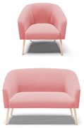 Sofá Namoradeira e Poltrona Pé Palito Natural Stella Suede D03 - D'Rossi - Rose