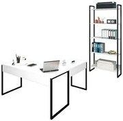 Mesa em L e Estante para Escritório Studio Industrial M18 Branco - Mpo