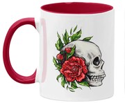 Caneca Caveira e Rosas Branca com Alça Vinho