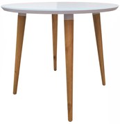 Mesa de Jantar Redonda com Vidro Ivy 90 cm Branco Pés Retrô Castanho - D'Rossi