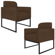 Kit 2 Poltronas Decorativas Isabella Base Industrial Suede Marrom/Preto G19