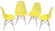 Kit com 4 Cadeiras Eames Furadinha Com Base de Madeira na Cor Amarela - 64628 Sun House