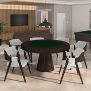 Conjunto Mesa de Jogos Carteado Bellagio Tampo Reversível Verde e 6 Cadeiras Madeira Poker Base Cone Linho Cinza/Capuccino G42 - Gran Belo