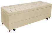 Calçadeira Baú com Sapateira Casal 140cm Paris Capitonê Suede Bege - Sheep Estofados - Bege