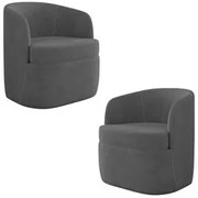 Kit 2 Poltronas Giratória Decorativa para Sala Dandara K04 Veludo Cinz