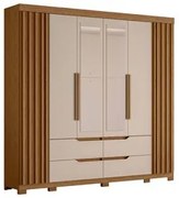 Guarda Roupa Casal 6 Portas Com Espelho 240cm Doble Jatobá/Fendi - Alb