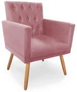 Poltrona Decorativa Clara Capitonê Pés Palito Suede Rosa - Sheep Estofados