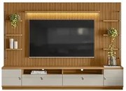 Rack com Painel Ripado para TV 75 Pol. 268cm Golden L06 Nature/Off Whi