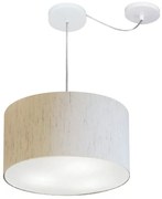 Lustre Pendente Cilíndrico Com Desvio De Centro Md-4256 Cúpula em Tecido 40x21cm Linho Bege - Bivolt