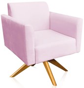 Poltrona Decorativa Isabella Base Giratória Madeira Suede Rosa Bebê G19 - Gran Belo