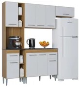 Cozinha Compacta Com Balcão Nicole 202cm P11 Damasco/Branco - Mpozenat