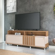 Bancada Decorativa Glamour TV até 70 Pol Ripada MDP/MDF Pés Rodízio Freijó/Off White G26 - Gran Belo