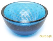 Bowl Tela Água-marinha com Ouro Murano Cristais Cadoro