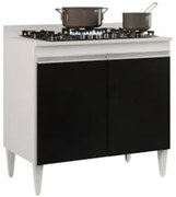 Balcão para Cooktop 80cm 2 Portas Flórida Branco/Preto - Lumil Móveis