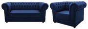 Kit Poltrona e Namoradeira Chesterfield Ana Suede Azul Marinho - ADJ Decor