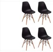 Kit 04 Cadeiras Eiffel Charles Eames F01 Preta Base de Madeira DSW - M