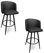 Banqueta Alta de Cozinha Com Encosto kit 2 Debora Sintético Preto D03 - D'Rossi