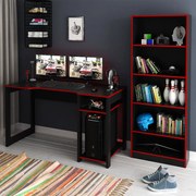 Conjunto Mesa e Armário para Escritório Home Office Gamer Cool MDP Preto/Vermelho G69 - Gran Belo