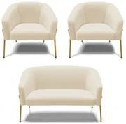 Namoradeira e 2 Poltronas Pé de Ferro Dourado Stella Linho D03 - D'Rossi - A19 Bege
