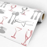 Papel de parede adesivo talheres vermelho cinza e preto