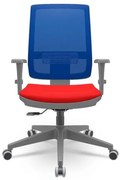 Cadeira Brizza Diretor Grafite Tela Azul Assento Aero Vermelho Base RelaxPlax Piramidal - 66329 Sun House