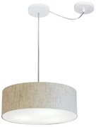 Lustre Pendente Cilíndrico Com Desvio De Centro Md-4255 Cúpula em Tecido 40x15cm Rustico Bege - Bivolt