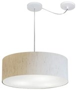 Lustre Pendente Cilíndrico Com Desvio Linho Bege MJ-4222 Para Mesa de Jantar e Estar