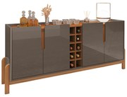 Aparador Buffet 4 Portas Belle 190 cm Cinza Pérola e Cedro com Adega - D'Rossi