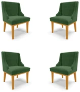Kit 4 Cadeiras Decorativas Sala de Jantar Base Fixa de Madeira Firenze Suede Verde/Castanho G19 - Gran Belo