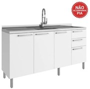 Balcão Pia P/Cozinha 160cm 3 Portas 3 Gaveta Branco