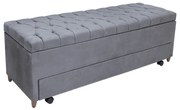 Calçadeira Baú com Sapateira Casal 140cm Paris Capitonê Suede Cinza - Sheep Estofados - Cinza