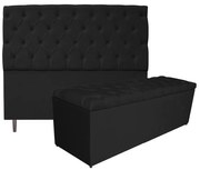 Kit Cabeceira e Calçadeira Liverpool 140 cm Casal Suede Preto - ADJ Decor