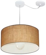 Lustre Pendente Cilíndrico Com Desvio Md-4228 Cúpula em Tecido 45x25cm Palha - Bivolt